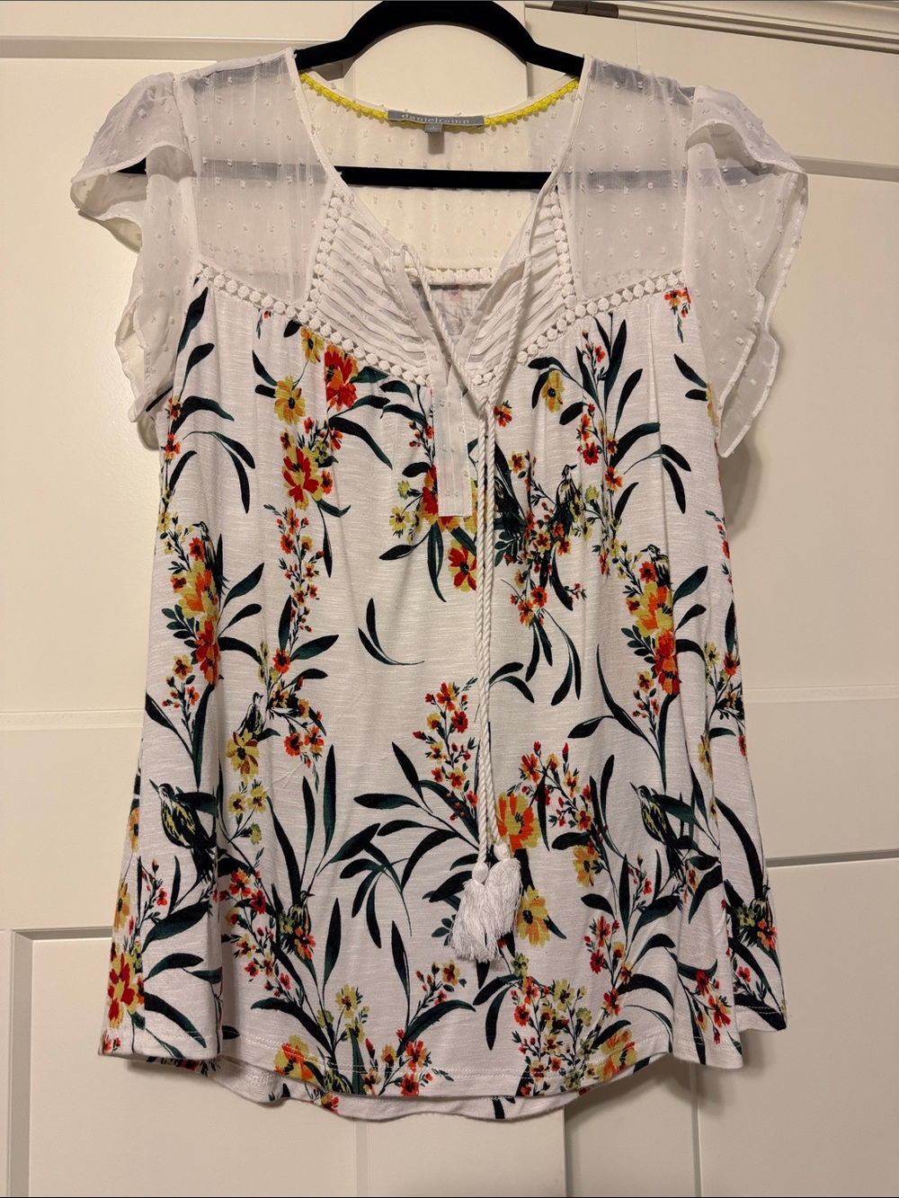 Daniel Rainn White Floral Tie-Front Tunic with Yellow & Green Accents